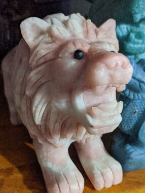 Pink Opal Lion - One Of A Kind Large Stone Carving